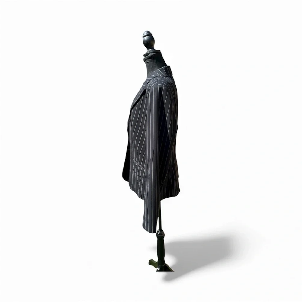 Black Green Pin Striped pants suit by Metro style Blazer S14T Pants S10T w belt - Picture 3 of 6